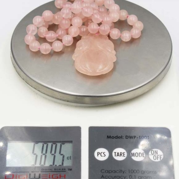 Chinese Jade Bead Necklace With Jade Lotus Flower Pendant - Picture 7 of 7